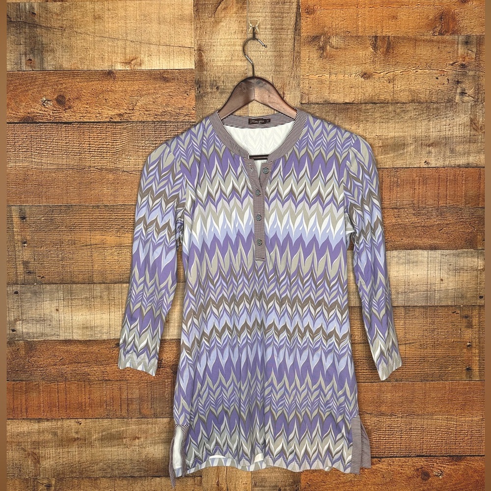 J. McLaughlin Womens XS Tunic Top Pastel Purple Chevron Print Nylon Knit